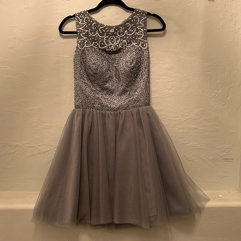 Beaded Keyhole Back Junior Prom Dress